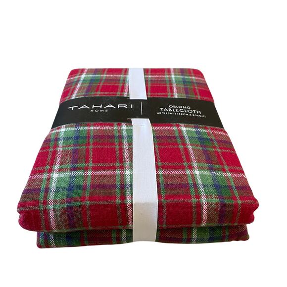 Tahari Home Holiday Plaid Tablecloth 60x120 100% Cotton Classic Christmas NEW - Picture 5 of 11